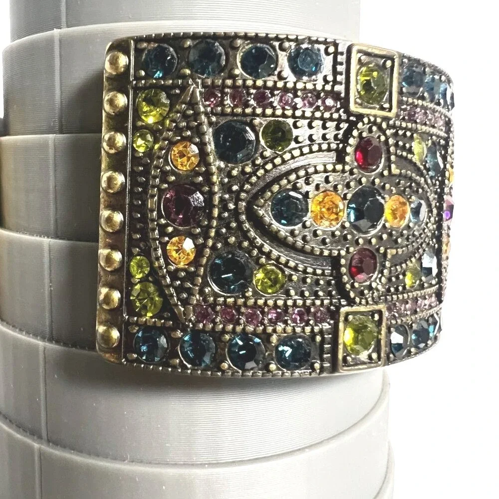 Heidi‎ Daus Womens Cuff Watch 87098 Hinged Crystal Jeweled Works New Batter - Picture 6 of 11